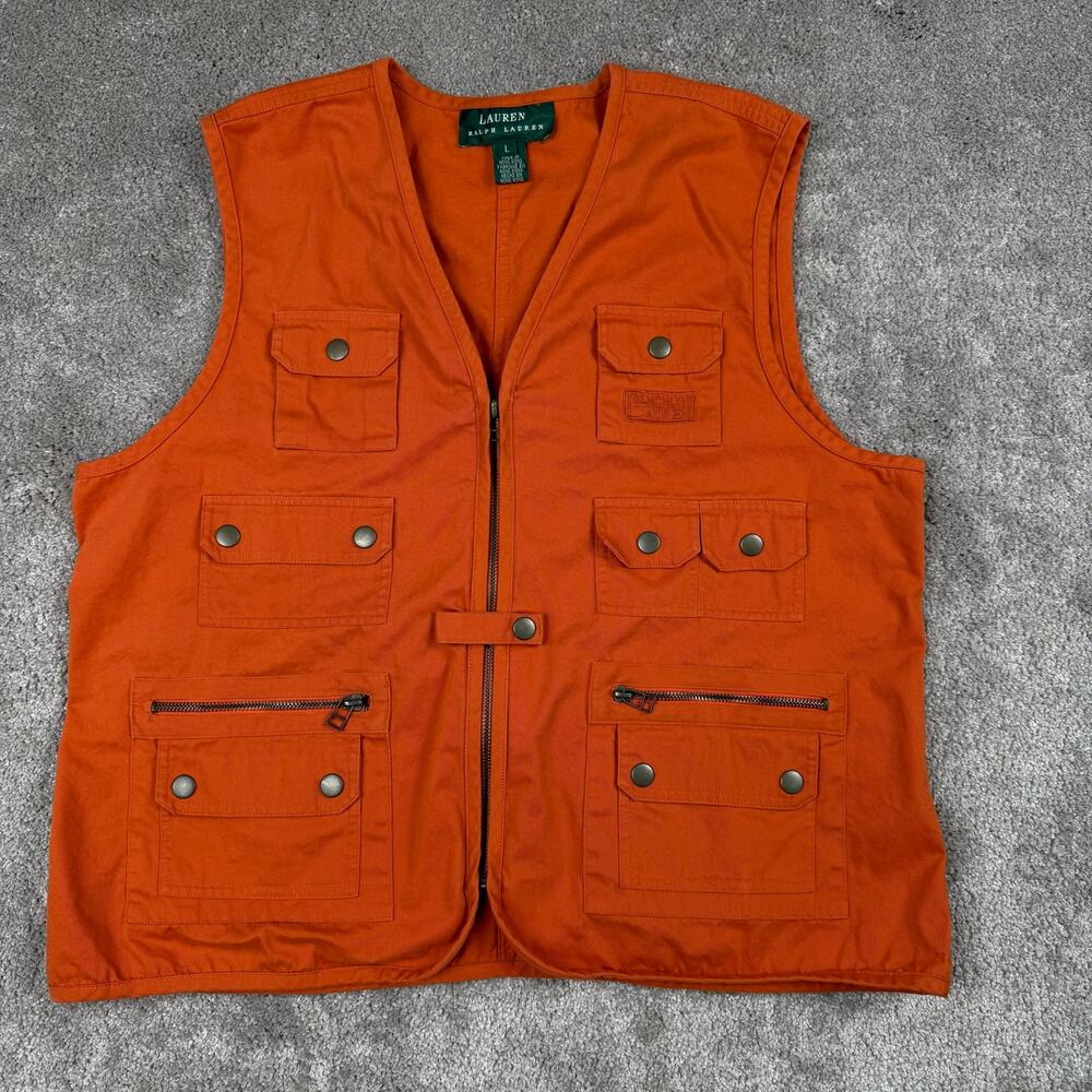 Lauren Ralph Lauren Orange Multi Pocket Utility Vest Womens Size L Gorpcore